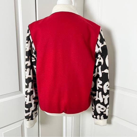 Joyrich Retro Y2K 90s Graffiti Wool Blend Varsity Letterman Red Bomber Jacket, M - Picture 8 of 16